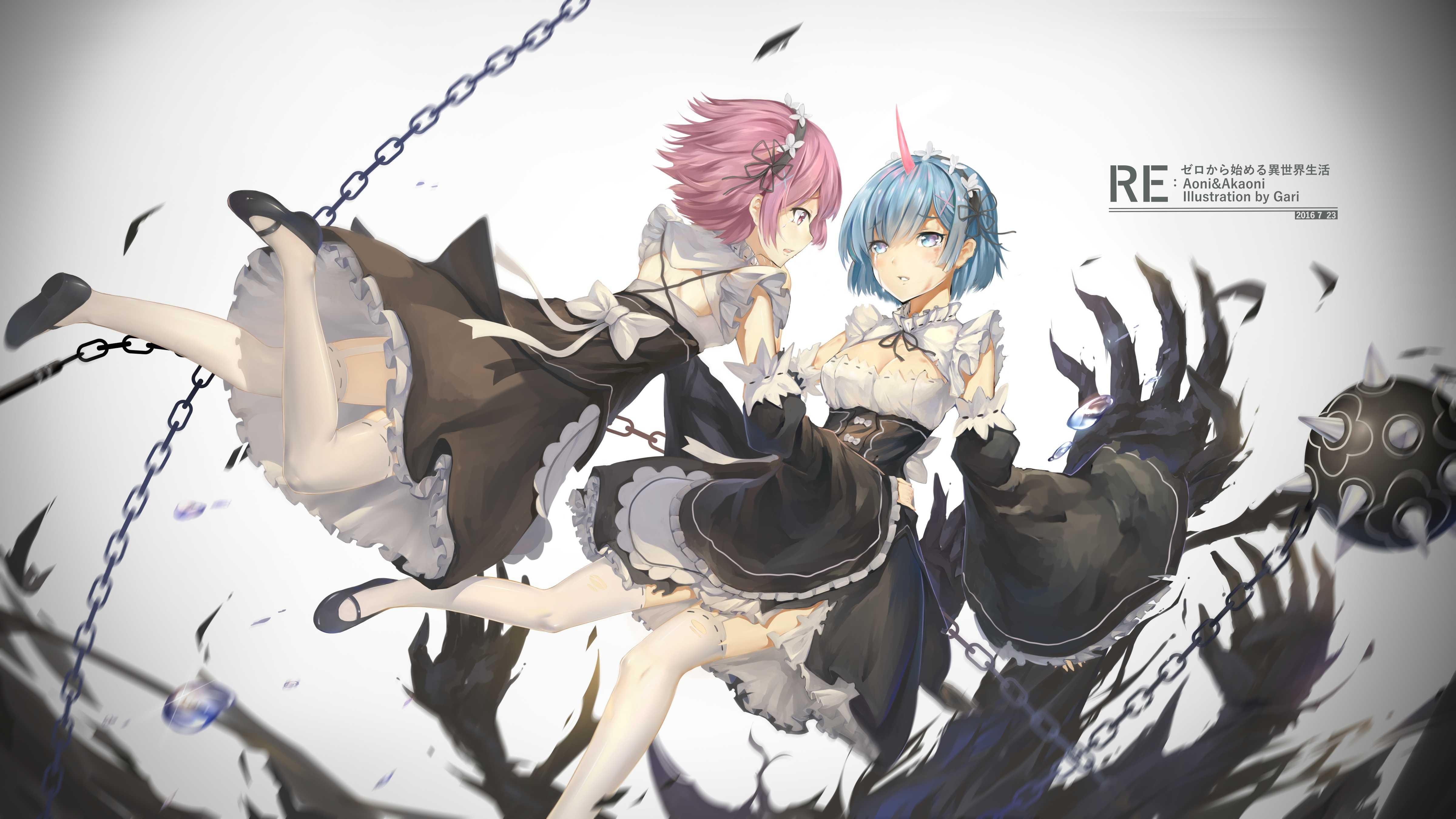 Обои re zero dual monitor, re: zero kara hajimeru isekai seikatsu, ram (re: zero), hd обои