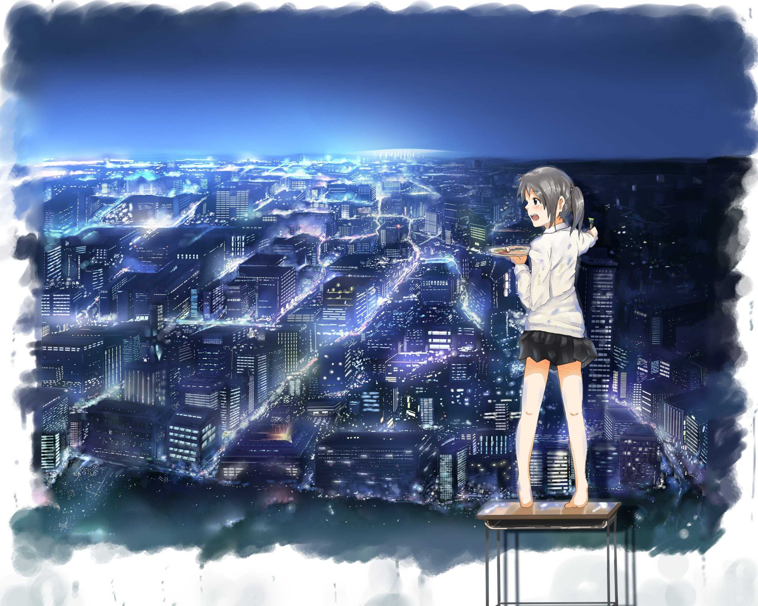 Hd wallpaper: girl sitting on car hood anime, anime girls, phone, night, kantoku | wallpaper flare